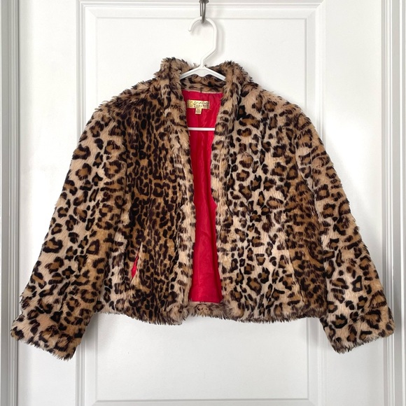 Princess VERA WANG Faux Fur Leopard Jacket Teddy Coat Cheetah Print - Picture 1 of 8